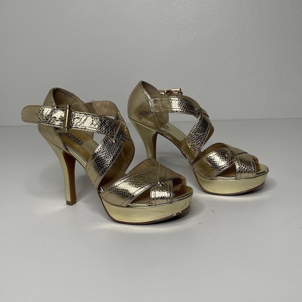Michael Kors Gold Stiletto Pumps Womens Size 8M Snakeskin Embossed Leather Upper